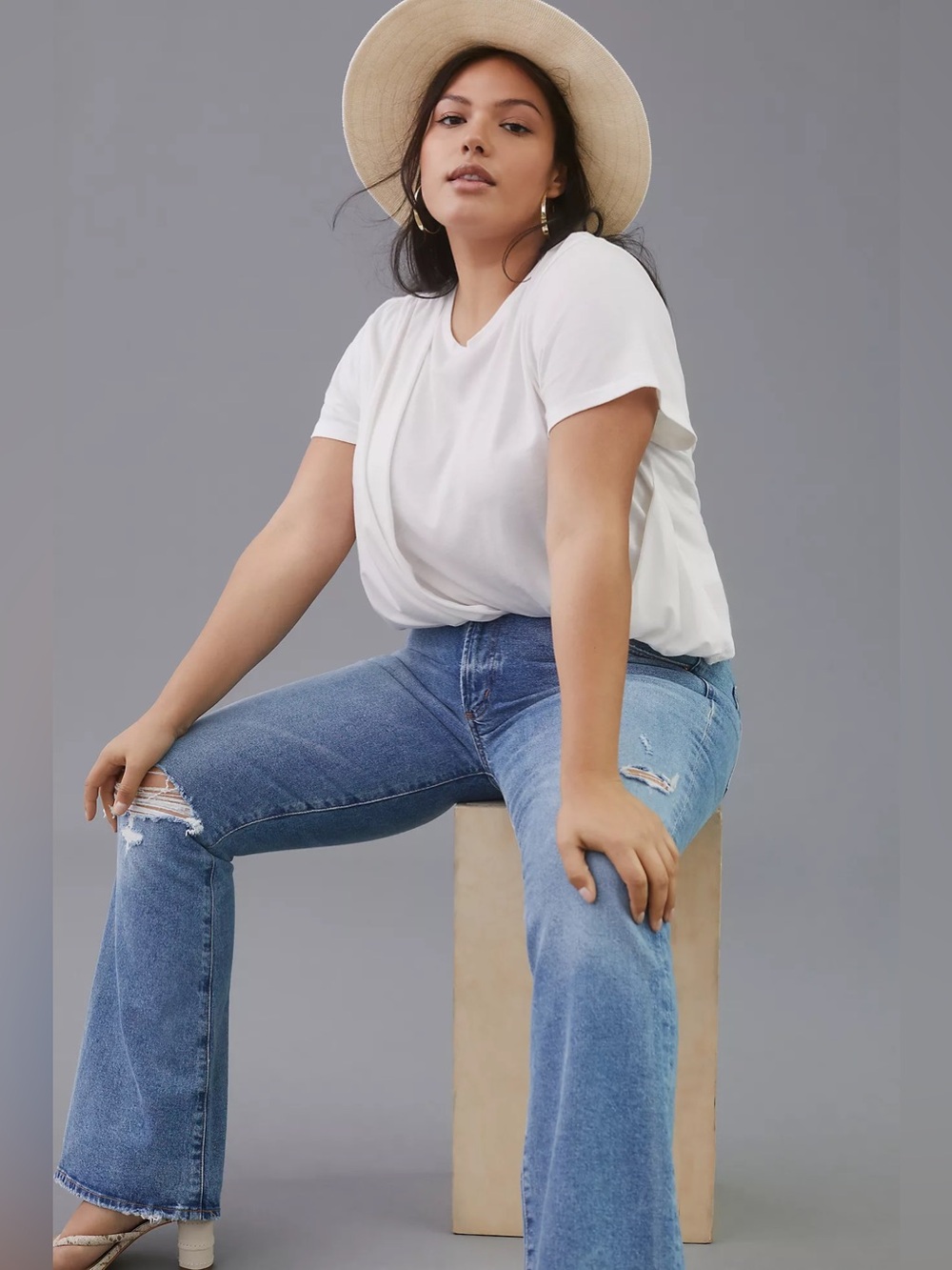 NEW $68 By Anthropologie White Crop Top Drapey Short Sleeve Cotton  343
